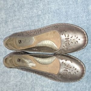 White Mountain slip ons. Metallic pewter.  Cut out design. 8 1/2 med